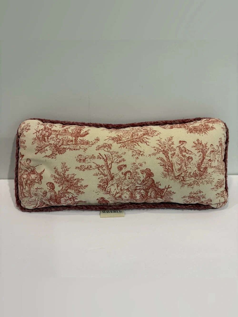 Waverly Red Toile French Country Life Decorative Throw Pillow Gingham 16x7”
